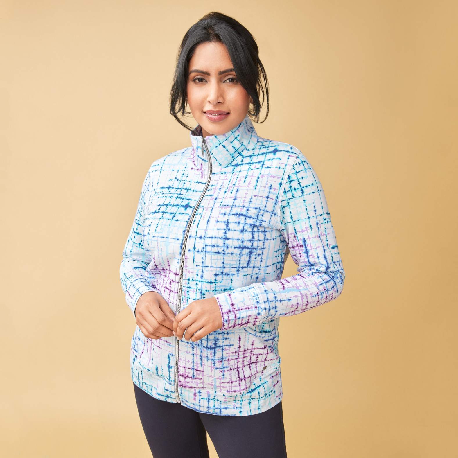 Printed Zip Front Jacket half body