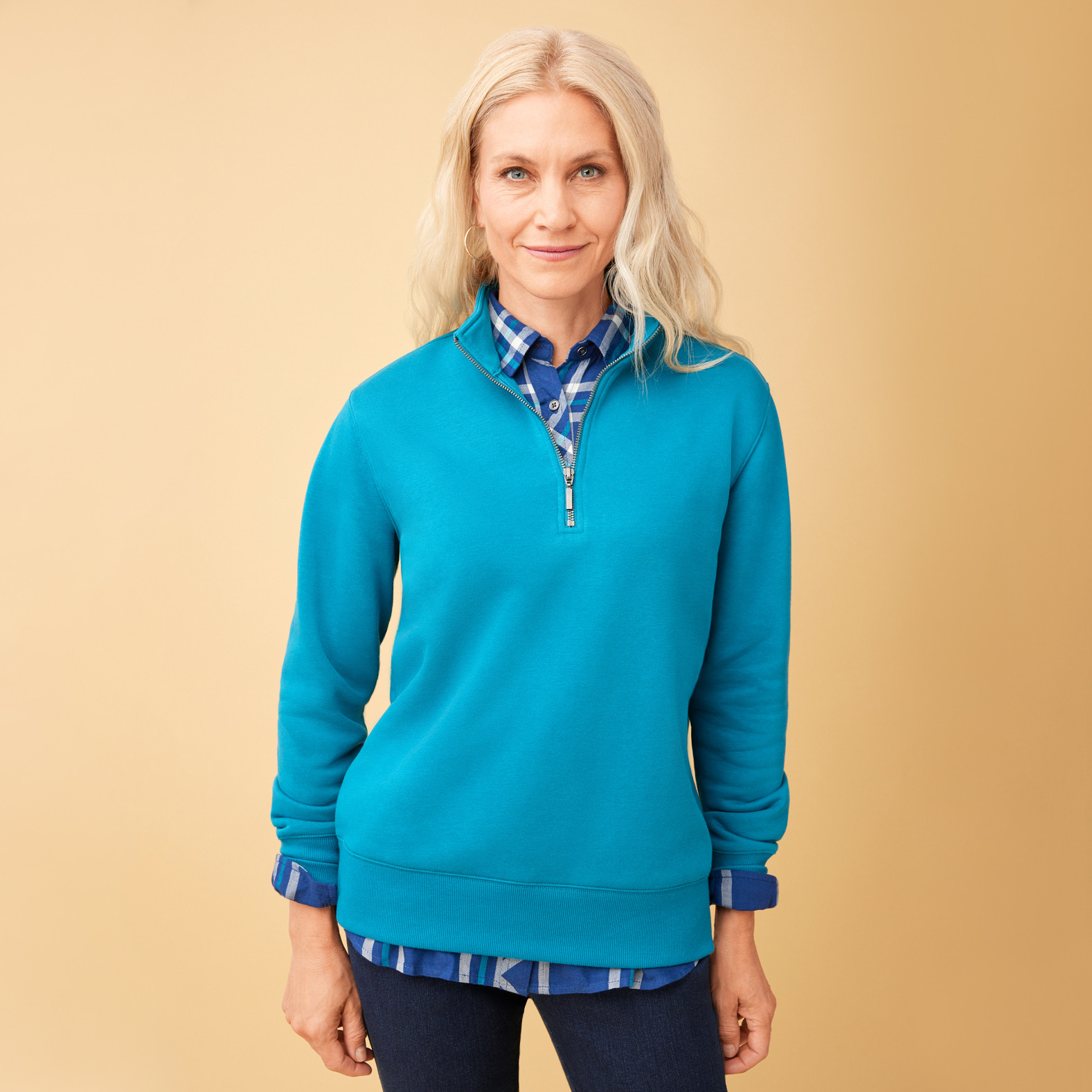 Quarter Zip Jersey Pullover teal