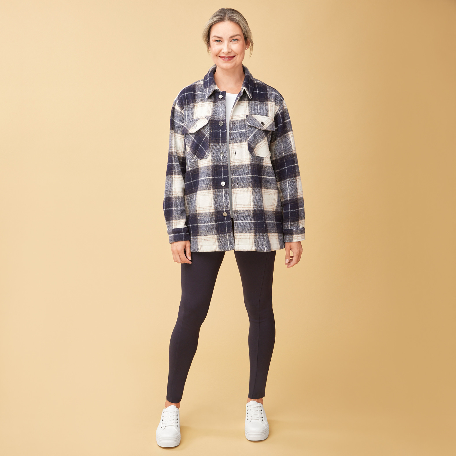 Plaid Short Shacket  navy