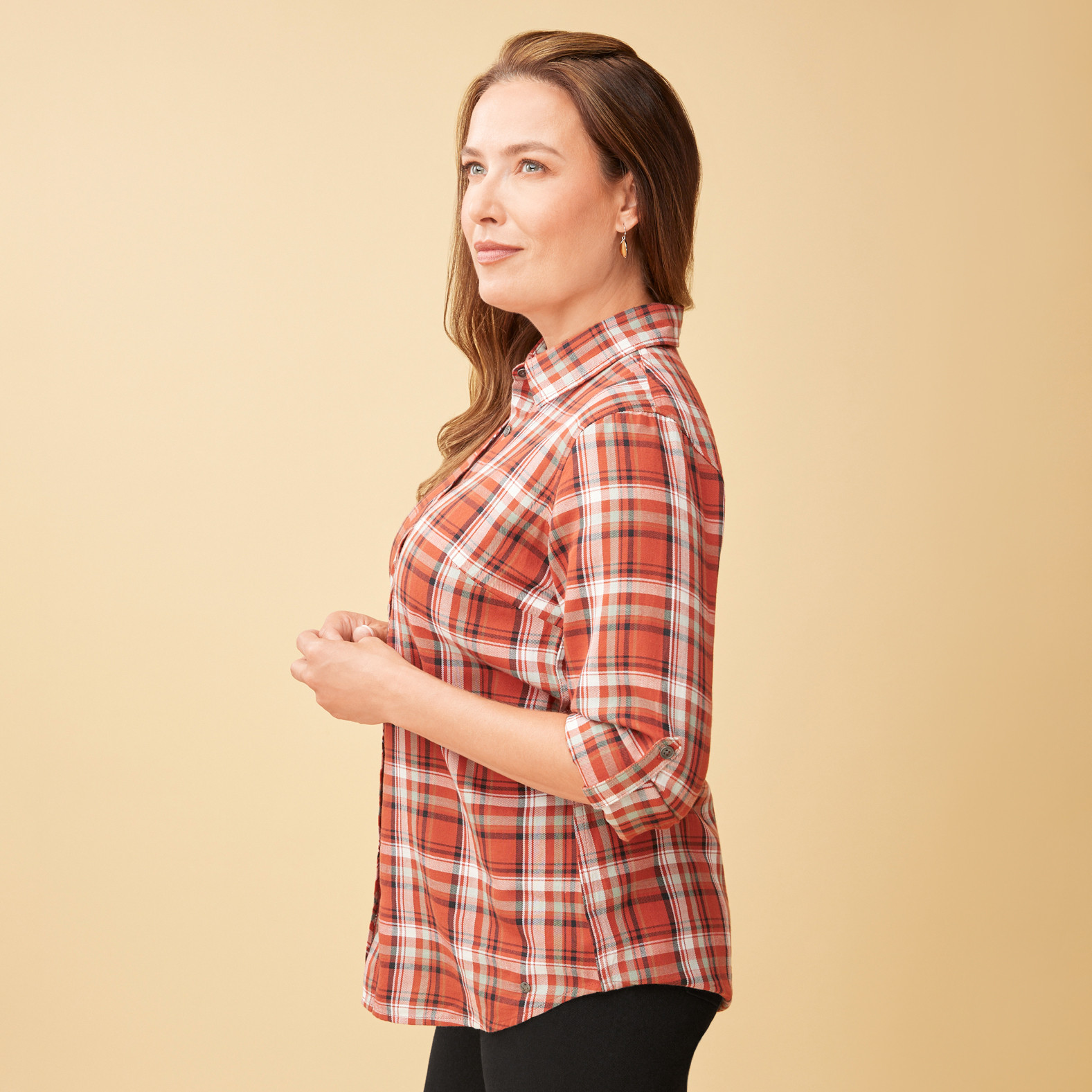 Roll Tab Plaid Shirt - Copper Side View