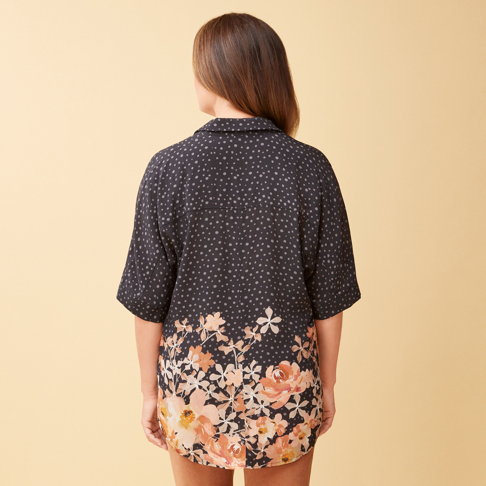 Short Dolman Sleeve Multi Print Top Back View