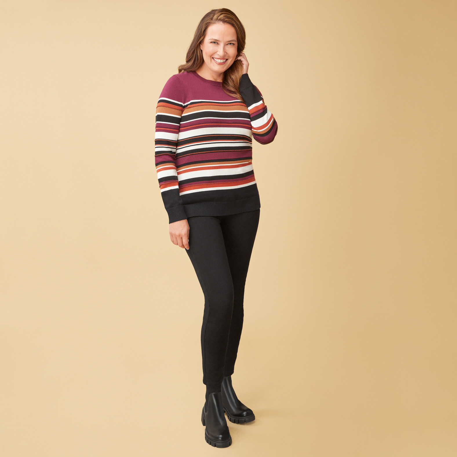 Striped Pullover Sweater Full Body View