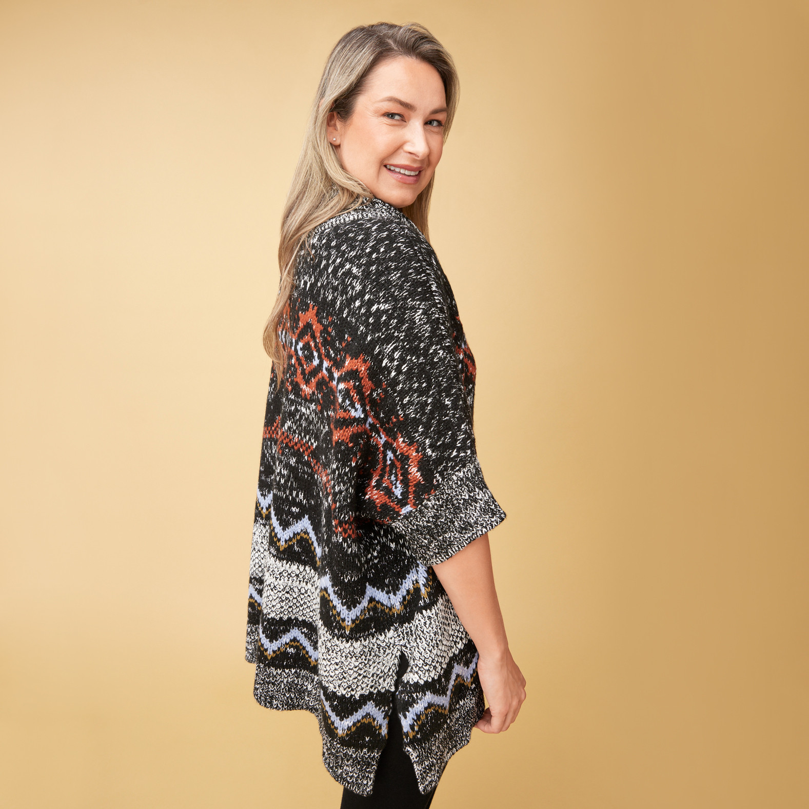 T Neck Multicolour Poncho Side View