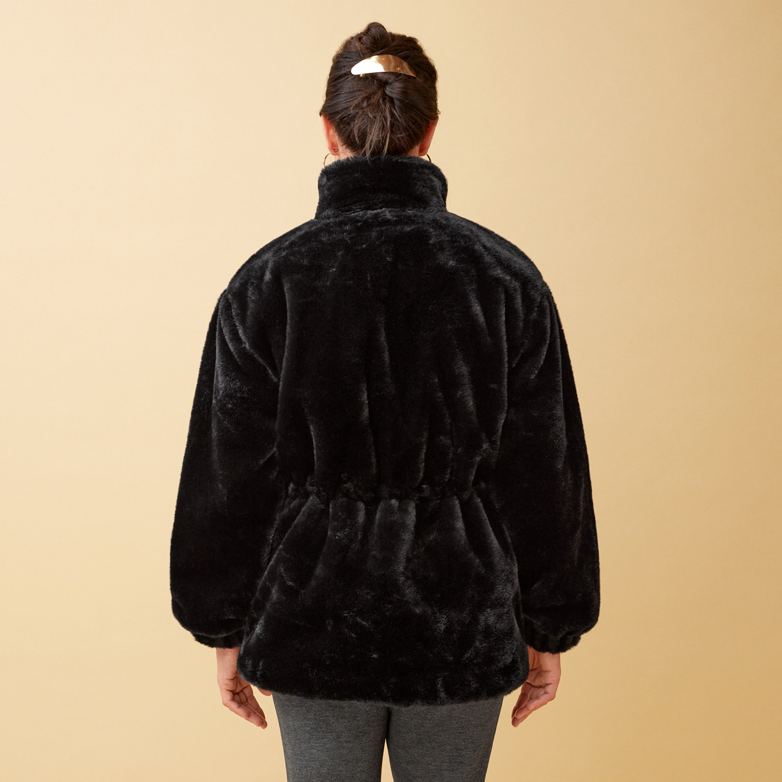 Faux Fur Zip Jacket Back View
