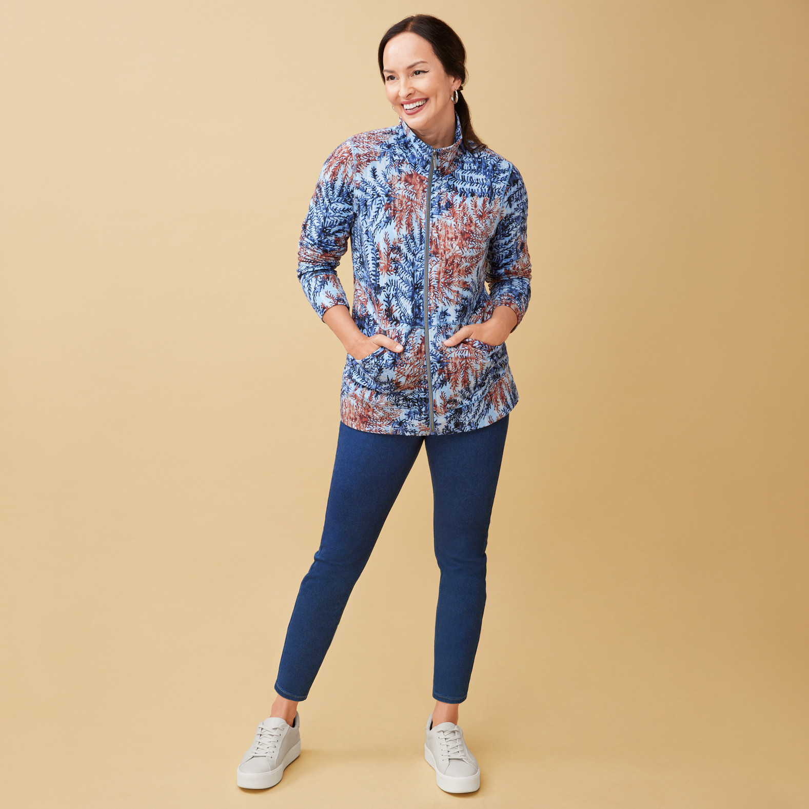 Zip Up Printed Active Jacket Full Body