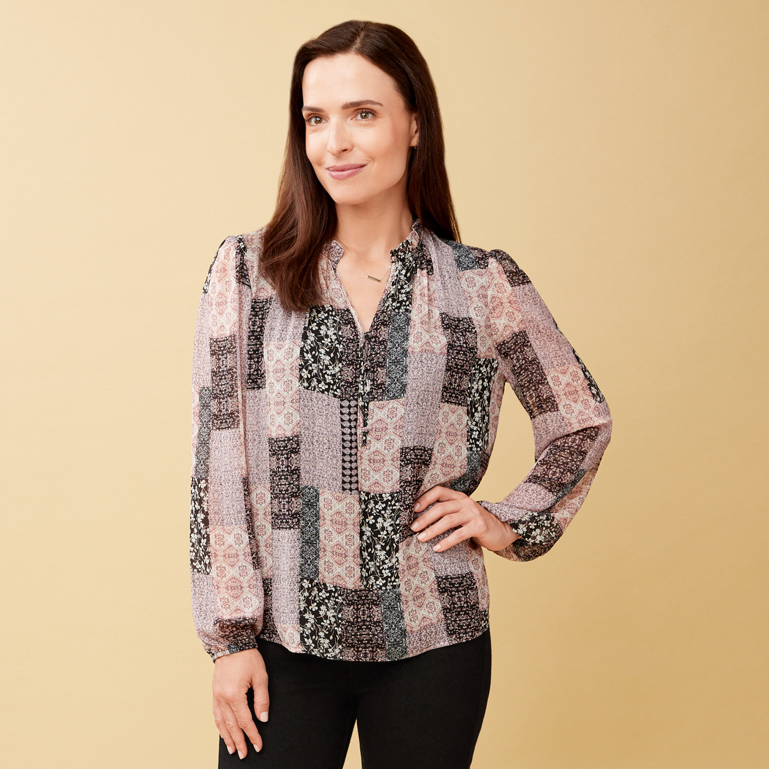 Half Placket Ruffle Shirt Half Body