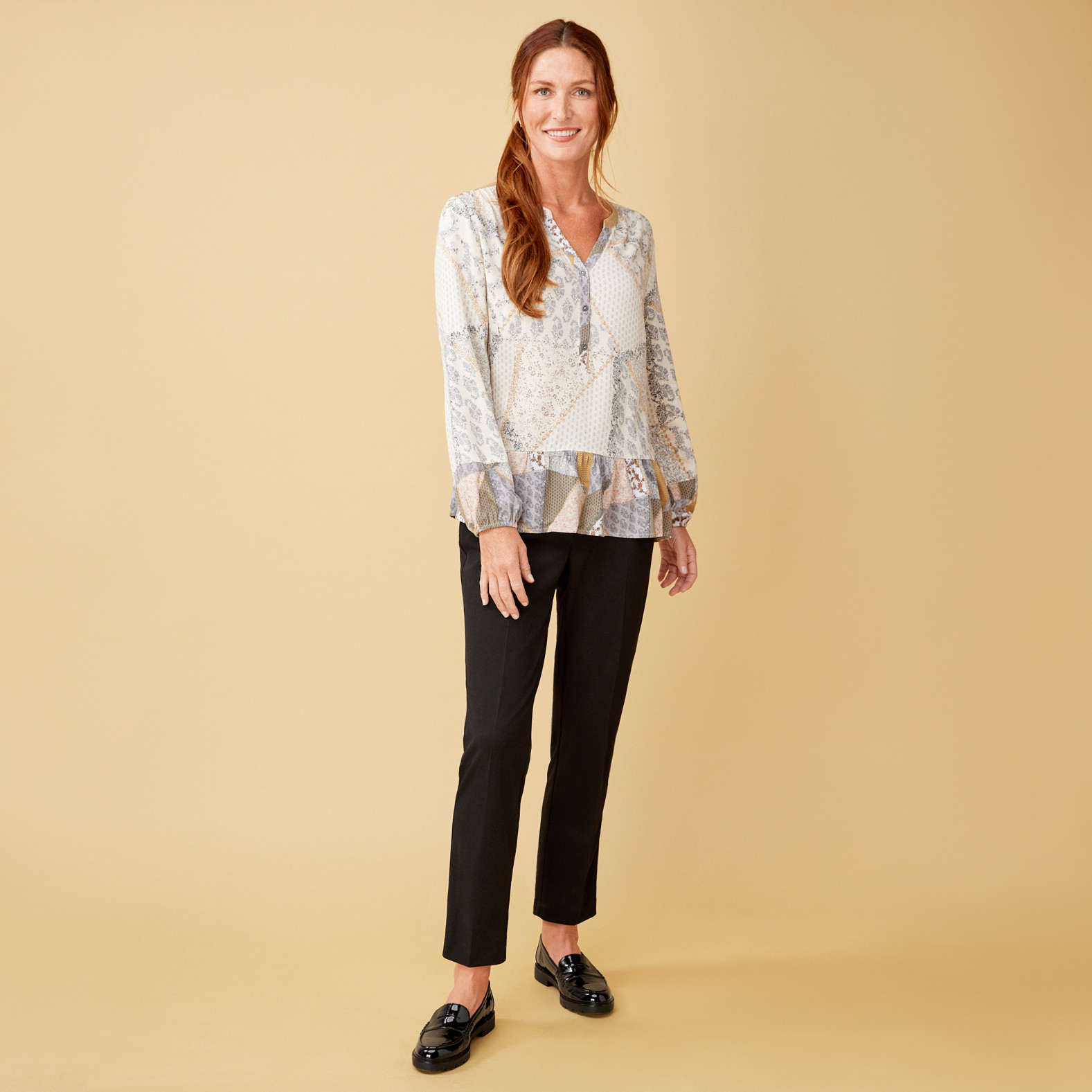 Henley Blouse Combo Top Front View