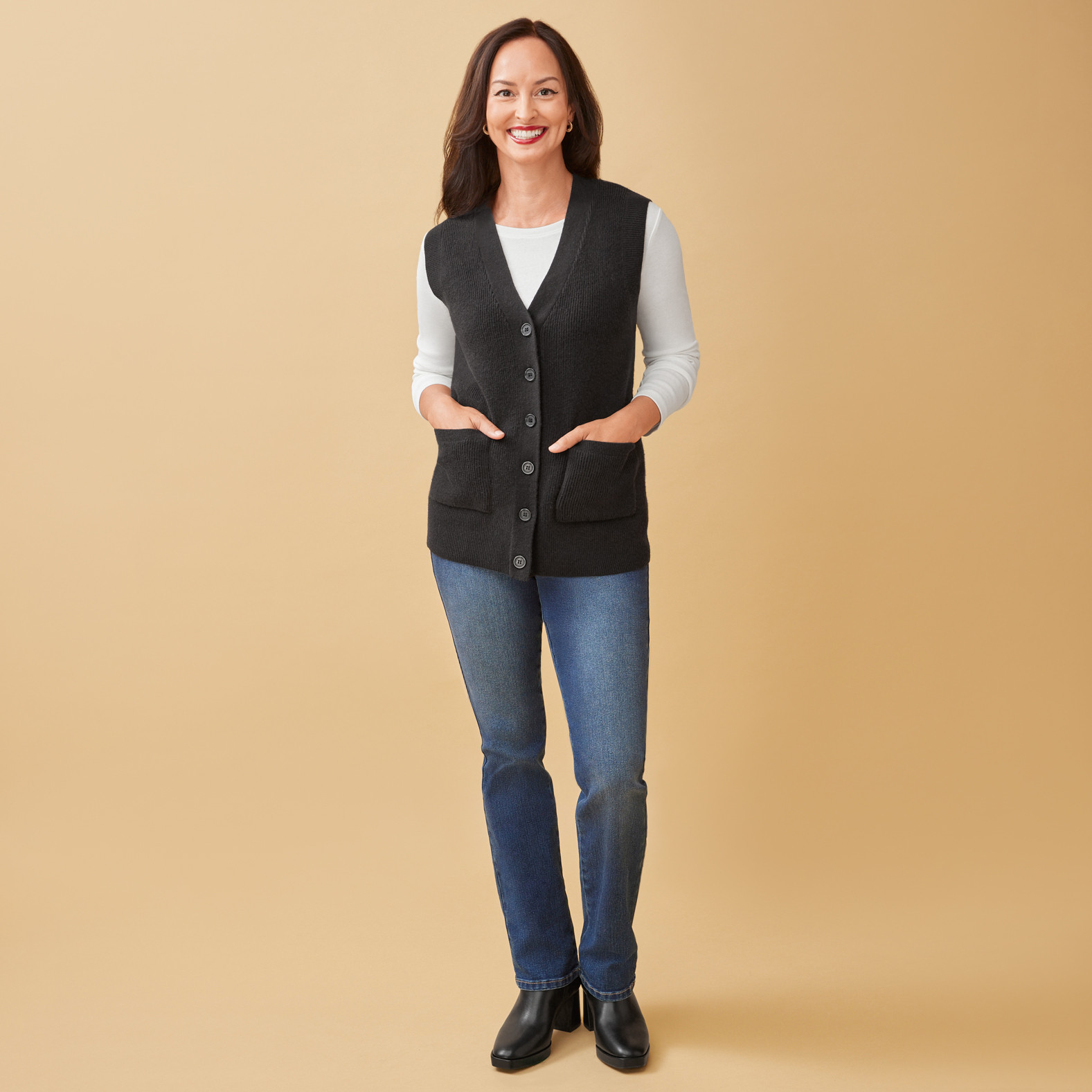 Women's Knit Button Vest Front View