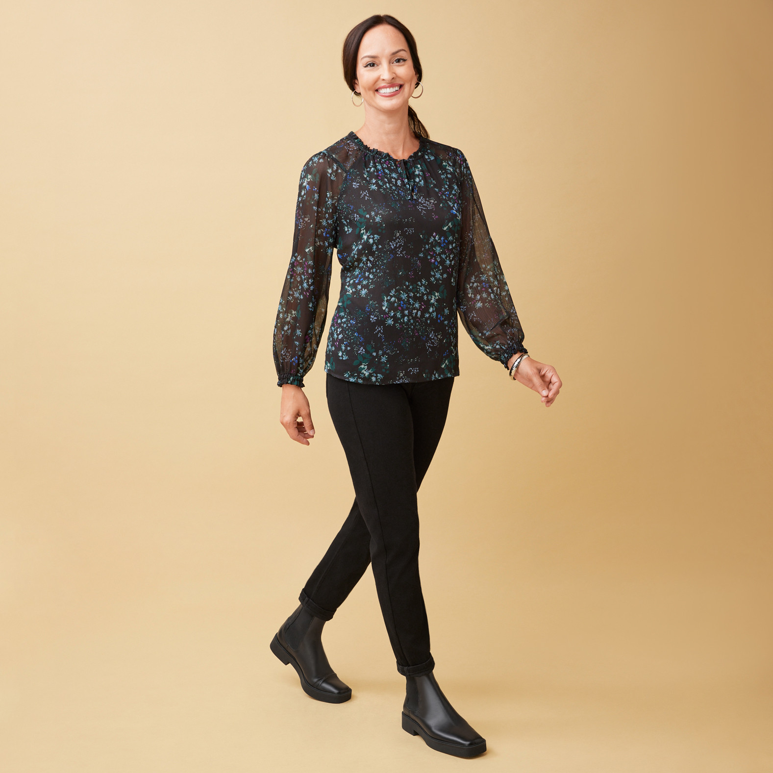 Black Printed Blouse Full Body