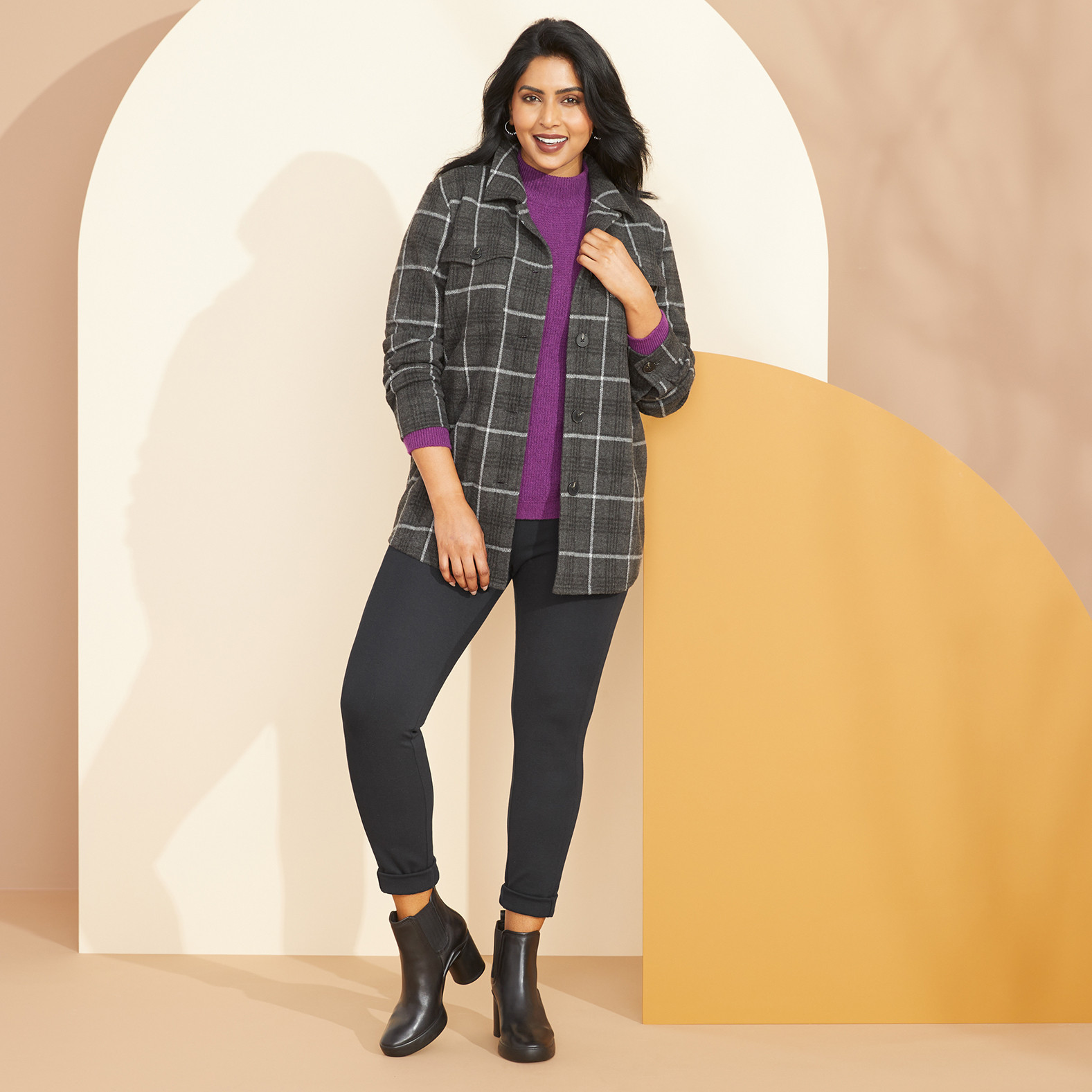 Charcoal Plaid Button Jacket