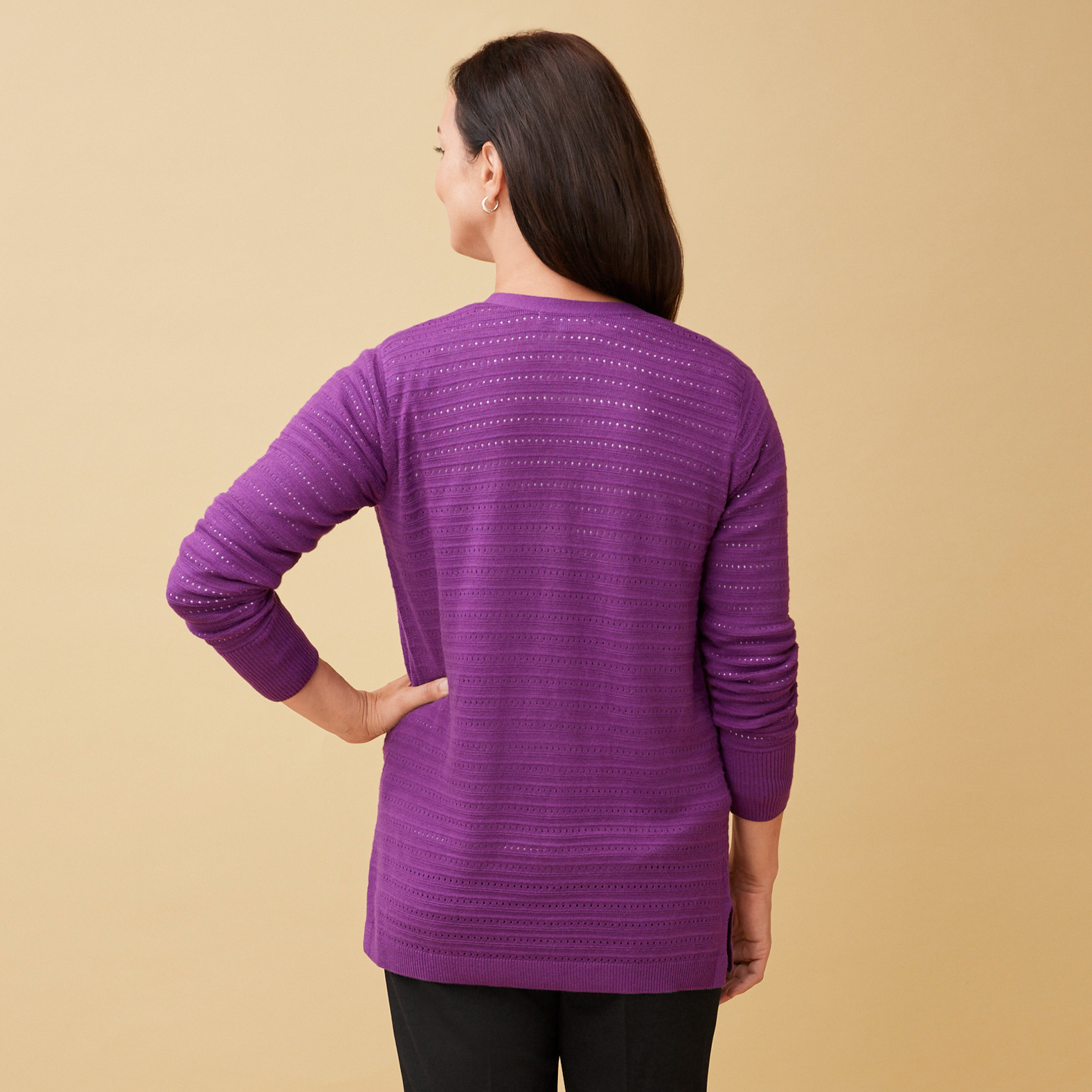 Fall Pointelle Cardigan Back View