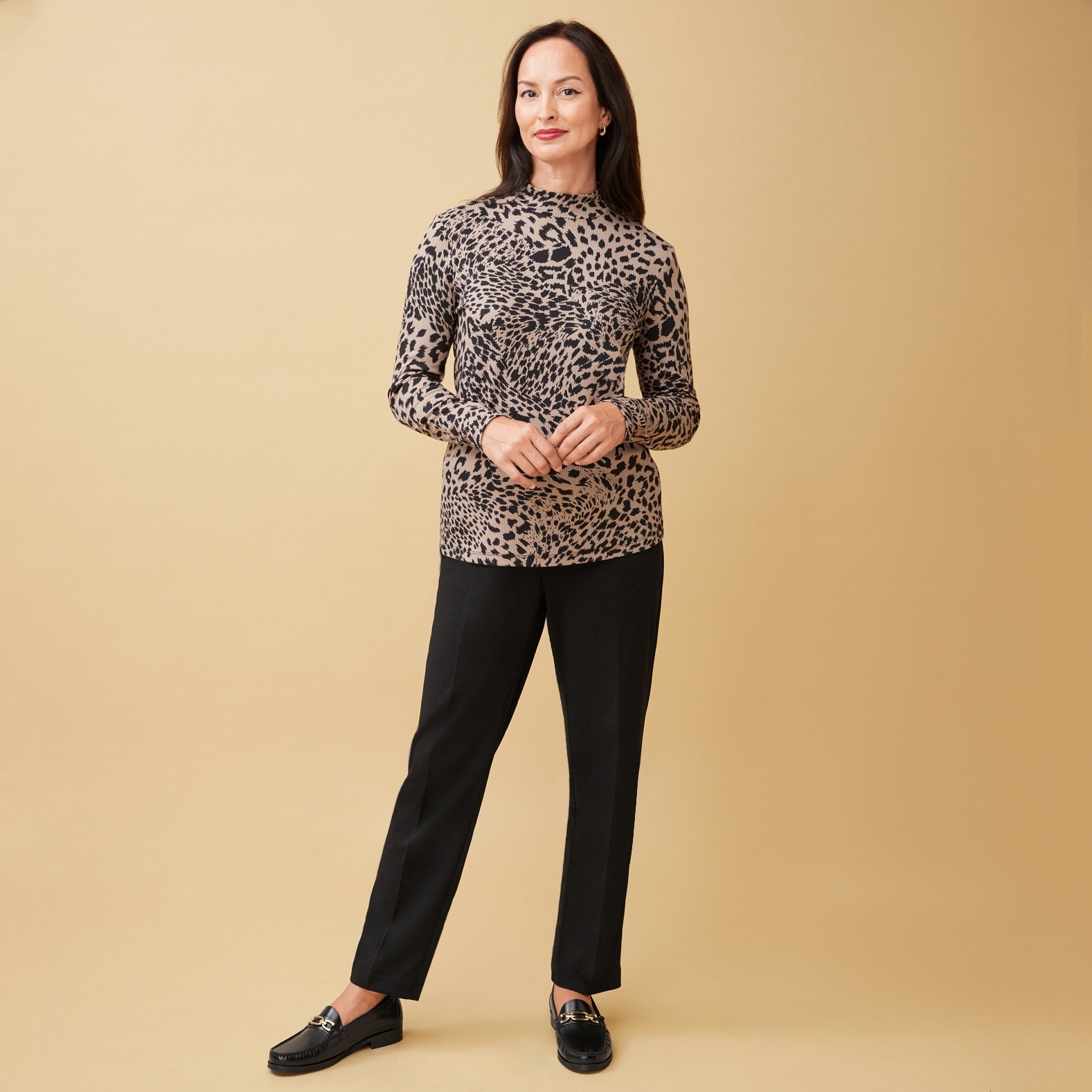 Black Ruched Neck Top Full Body
