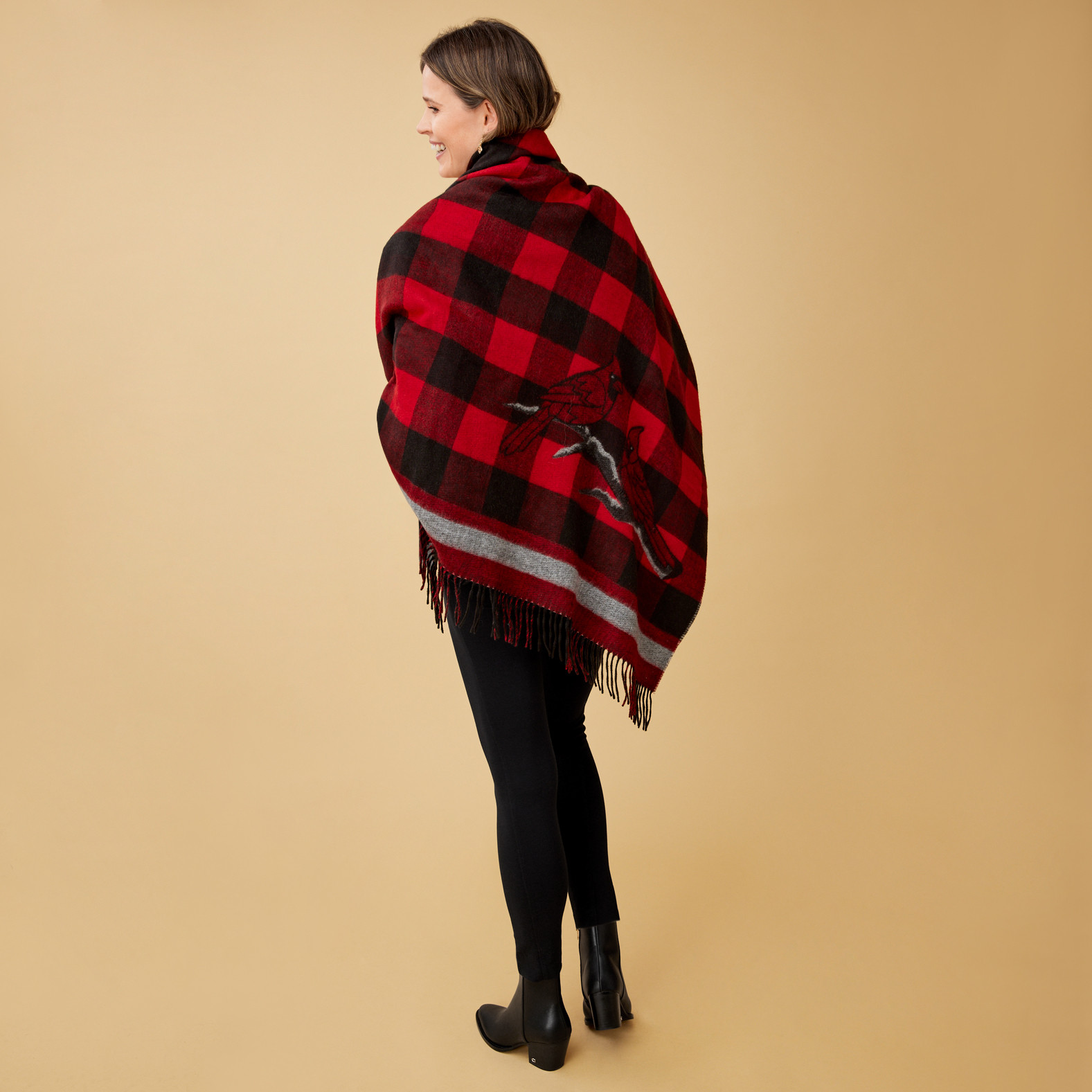 Cozy Throw Cardinal Blanket on Model