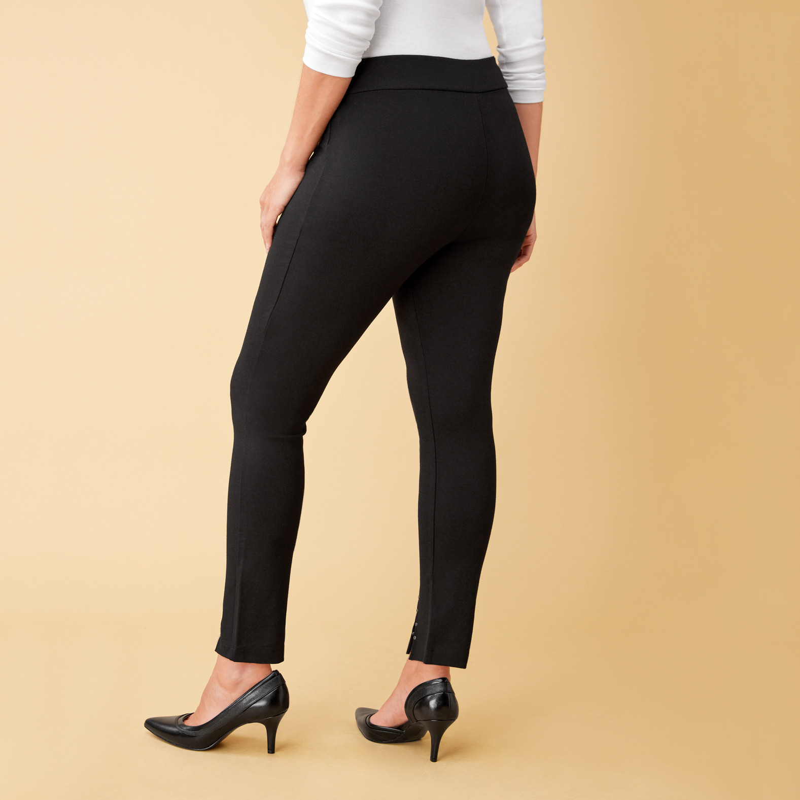 Front Slit Ankle Length Ponte Pant Side View