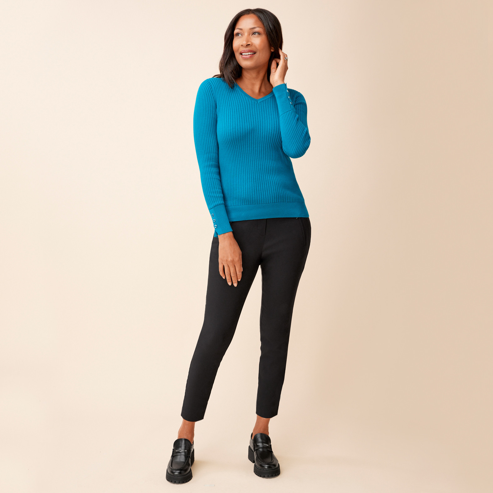 Rib V Neck Sweater Full Body