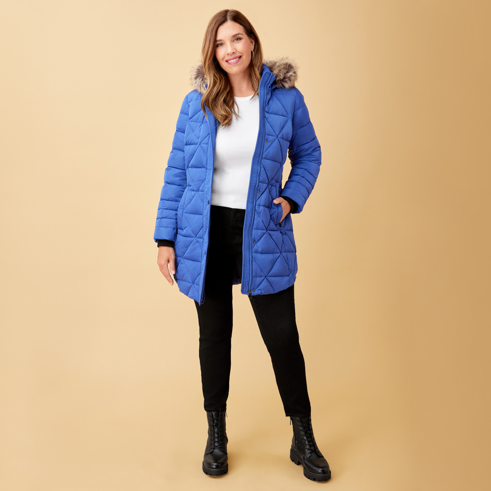 Diamond Quilted Winter Jacket Full Body