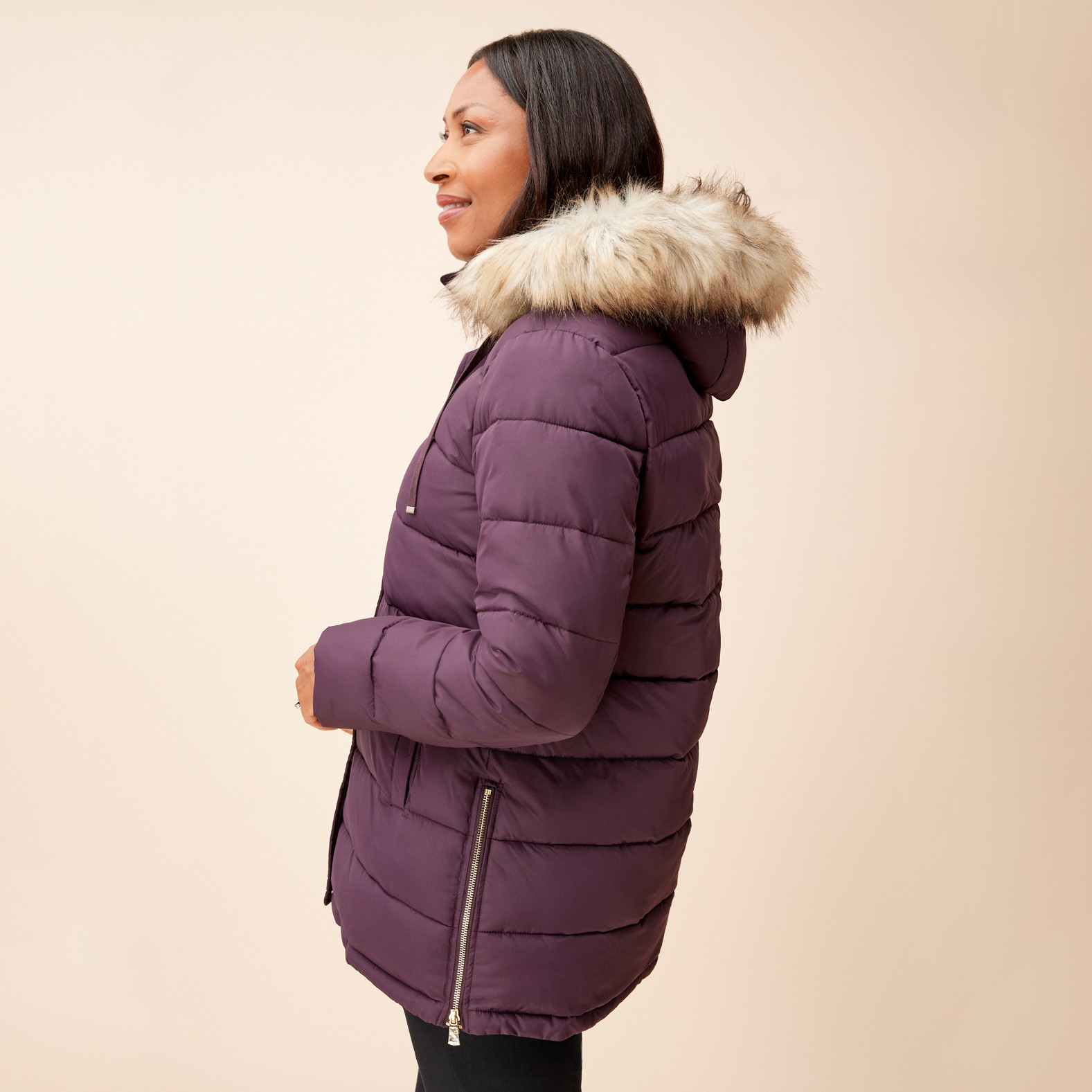 Faux Fur Hooded Jacket Side View