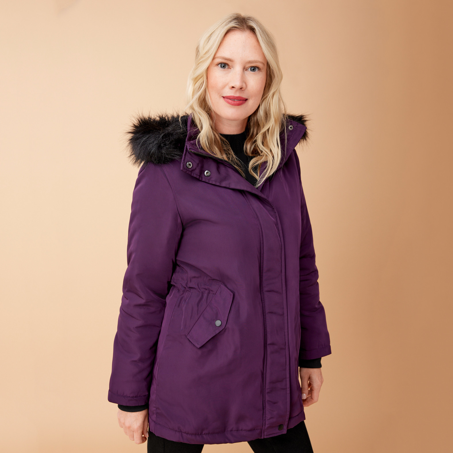 Faux Fur Lined Hooded Coat