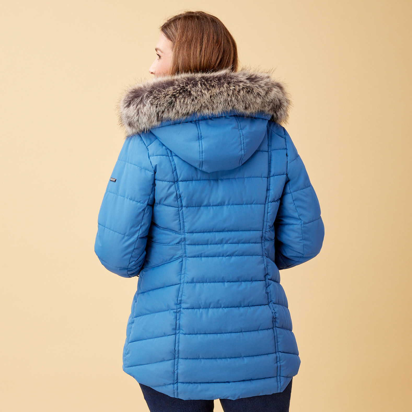 Faux Fur Trim Insulated Coat Back View
