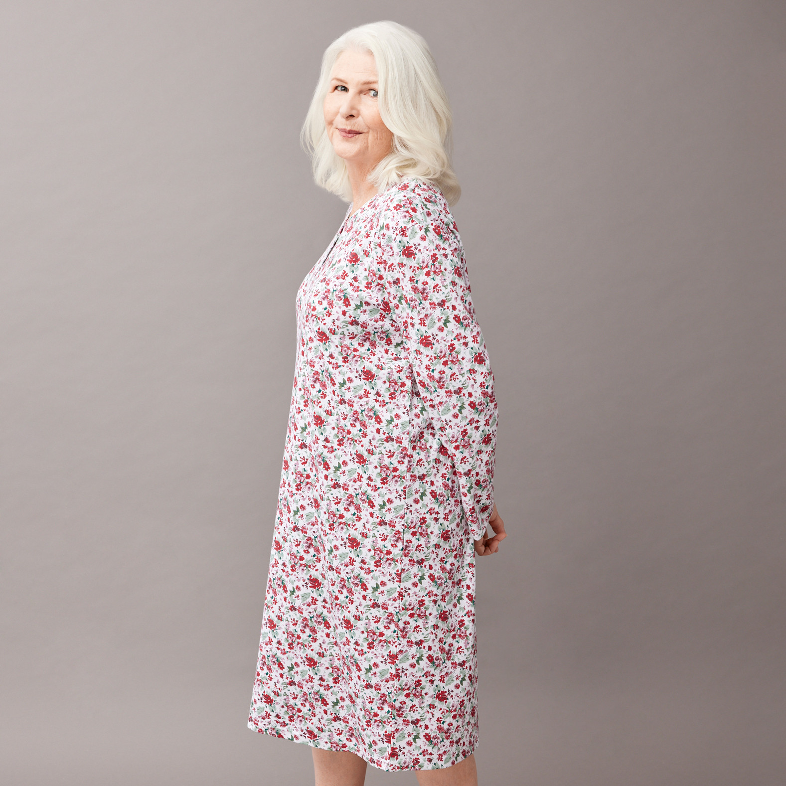 Long Sleeve Floral Print Nightgown Side View