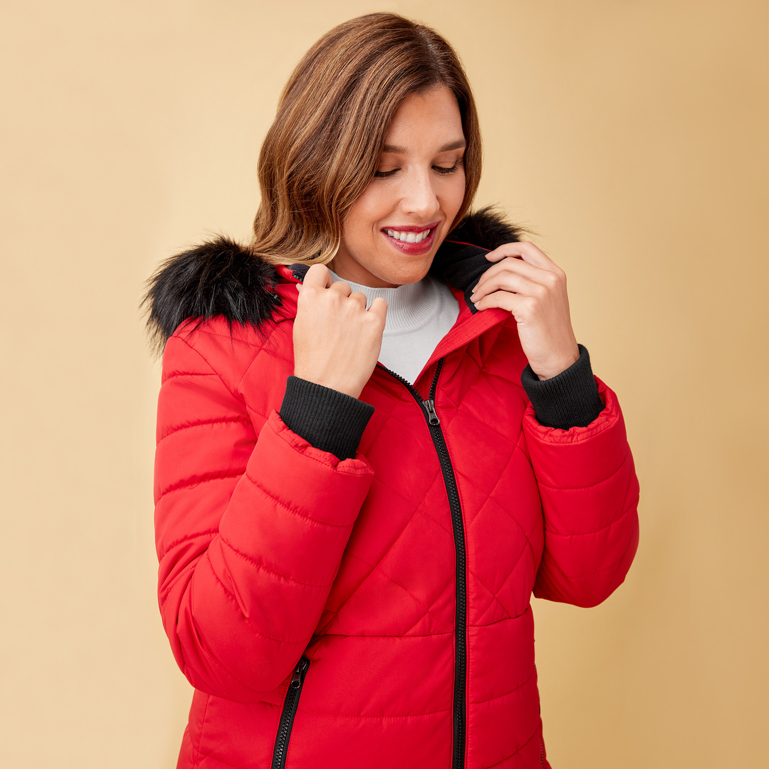Quilted Hooded Jacket Close up