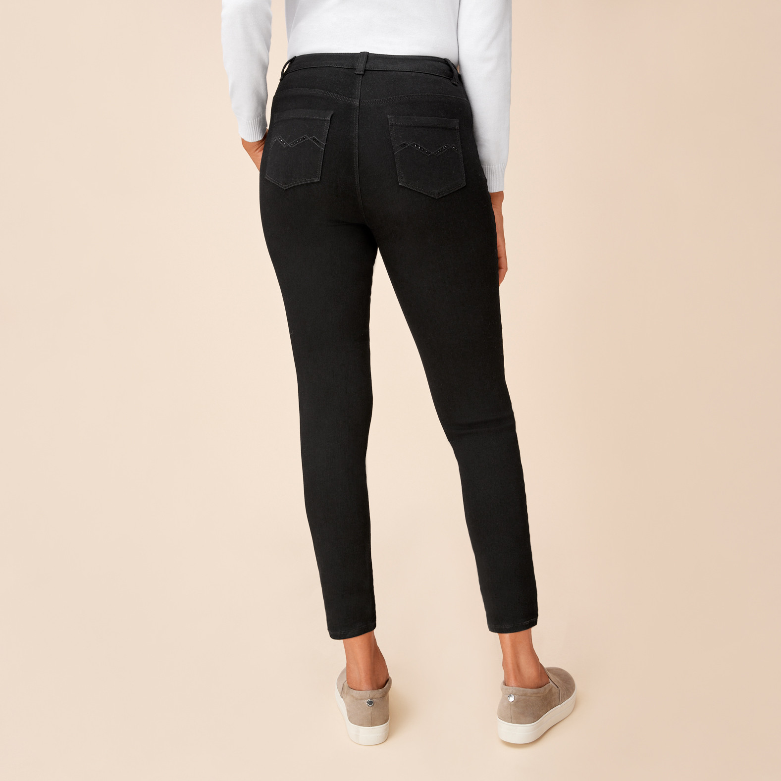 Rhinestone Pocket Slim Fashion Length Jean Back View