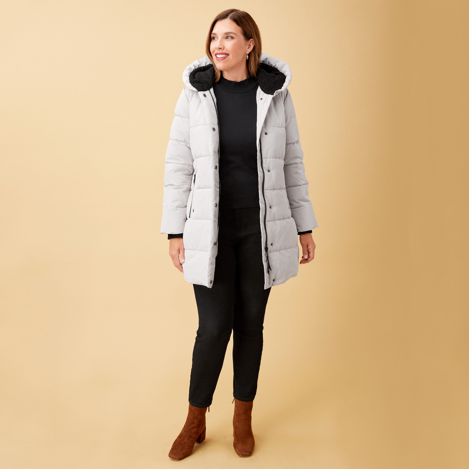 Water Repellent Sherpa Lined Coat Front View