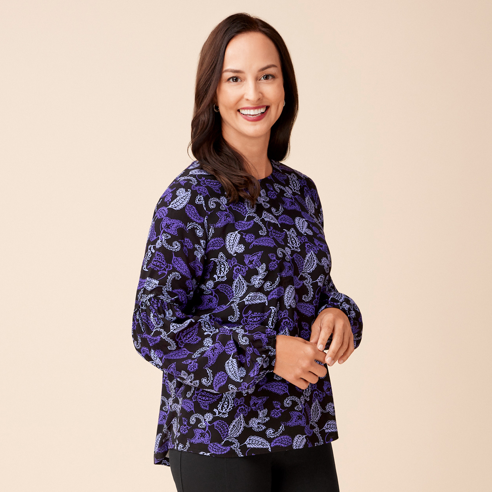 Balloon Sleeve Printed Blouse