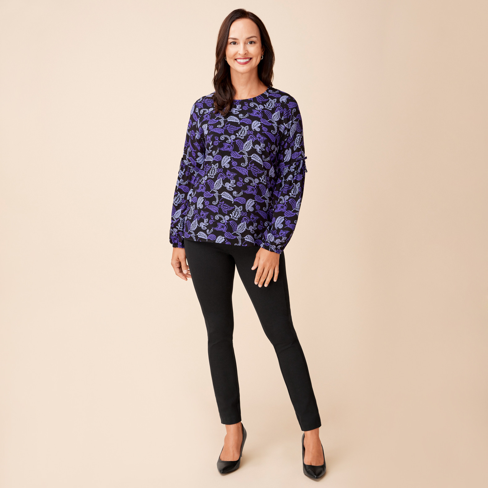 Balloon Sleeve Printed Blouse Front View