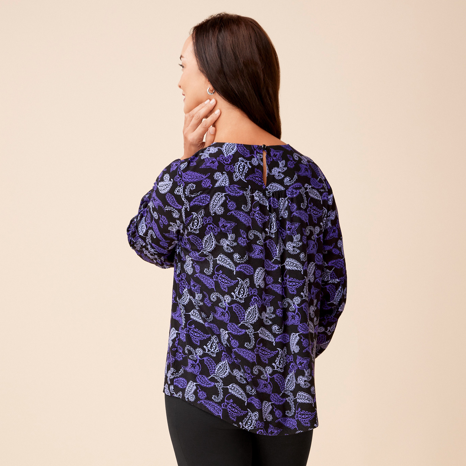 Balloon Sleeve Printed Blouse Back View