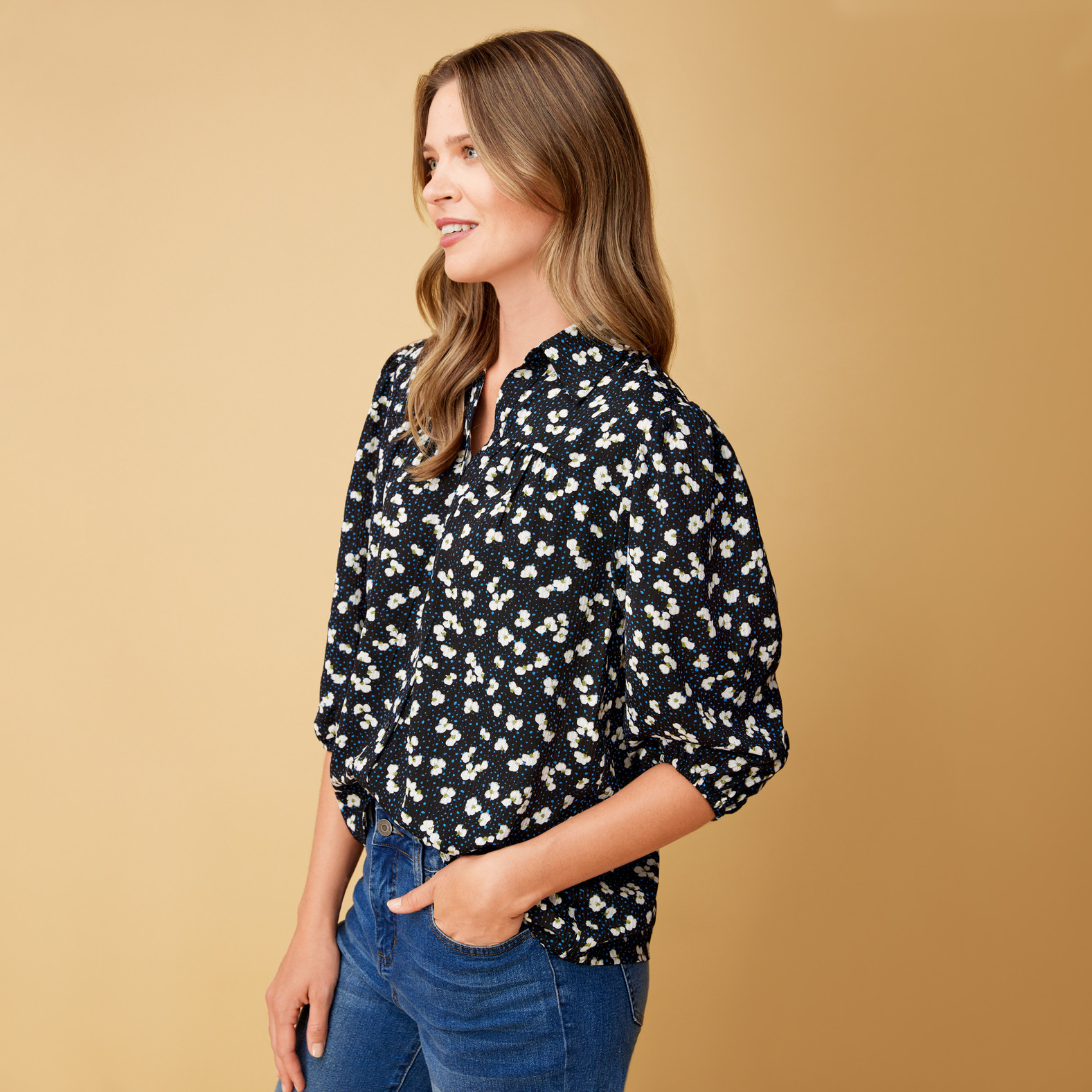 Button Down Detail Shirt - Black Side View