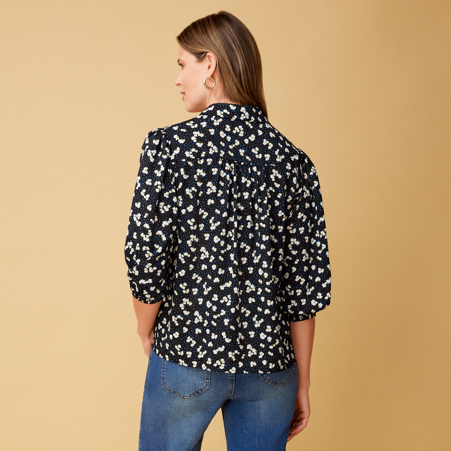 Button Down Detail Shirt - Black Back View