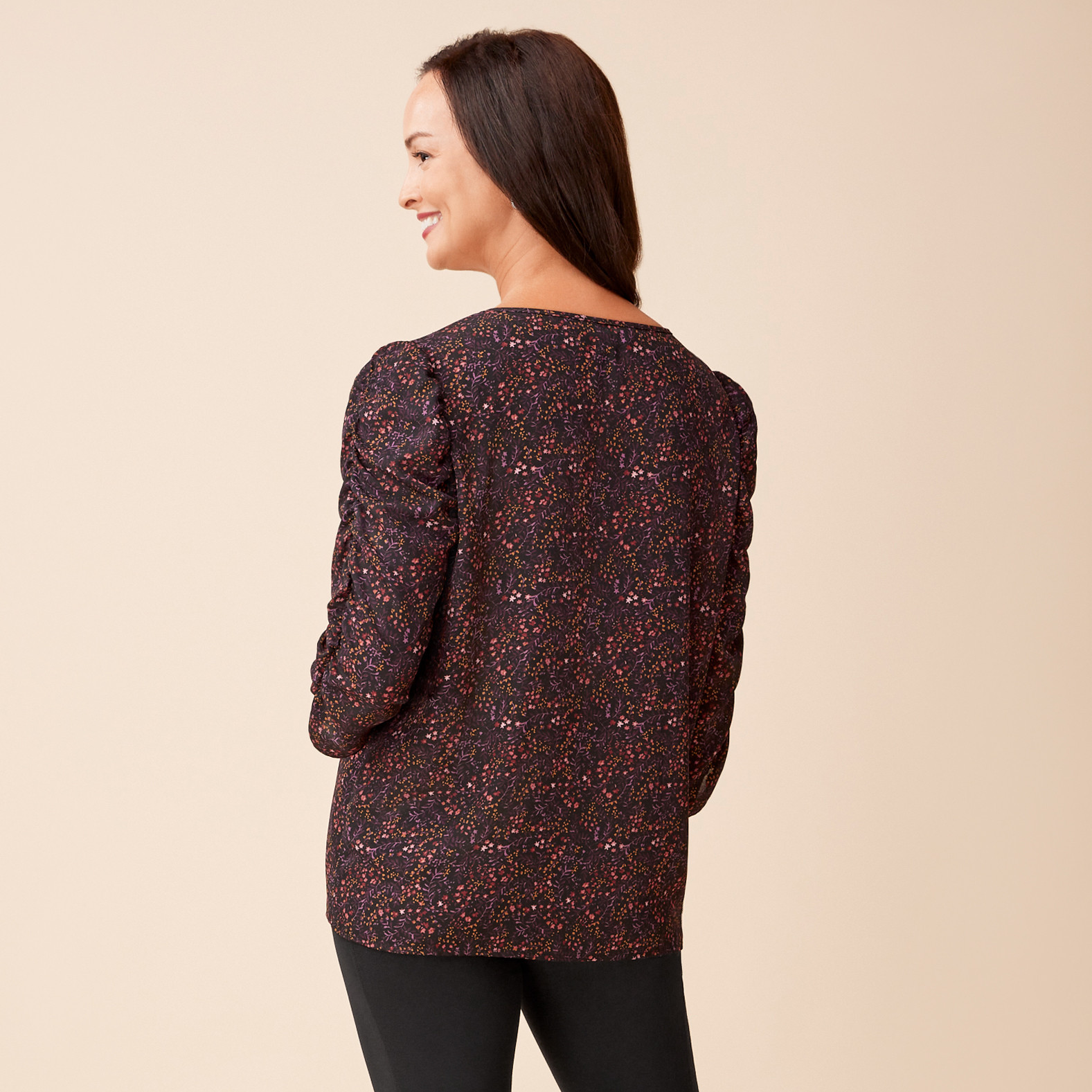 Three Quarter Sleeve Ruched Blouse Back View