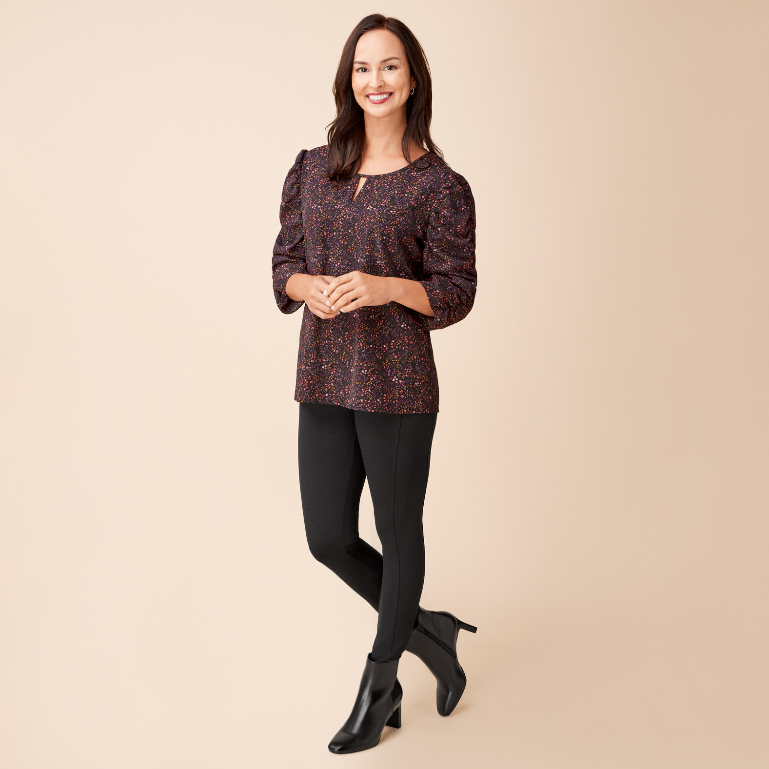 Three Quarter Sleeve Ruched Blouse Front View