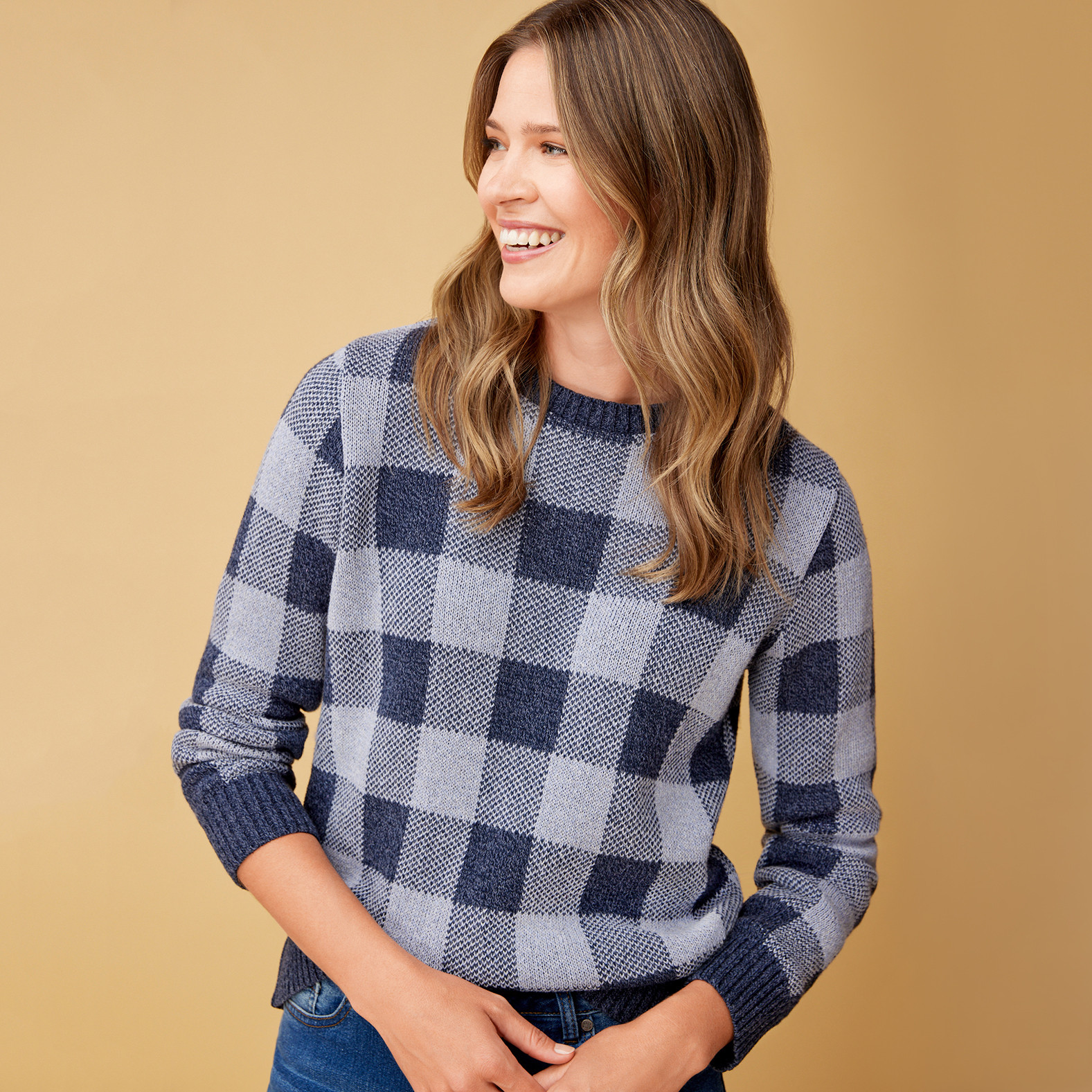 Buffalo Check Knit Sweater  blue