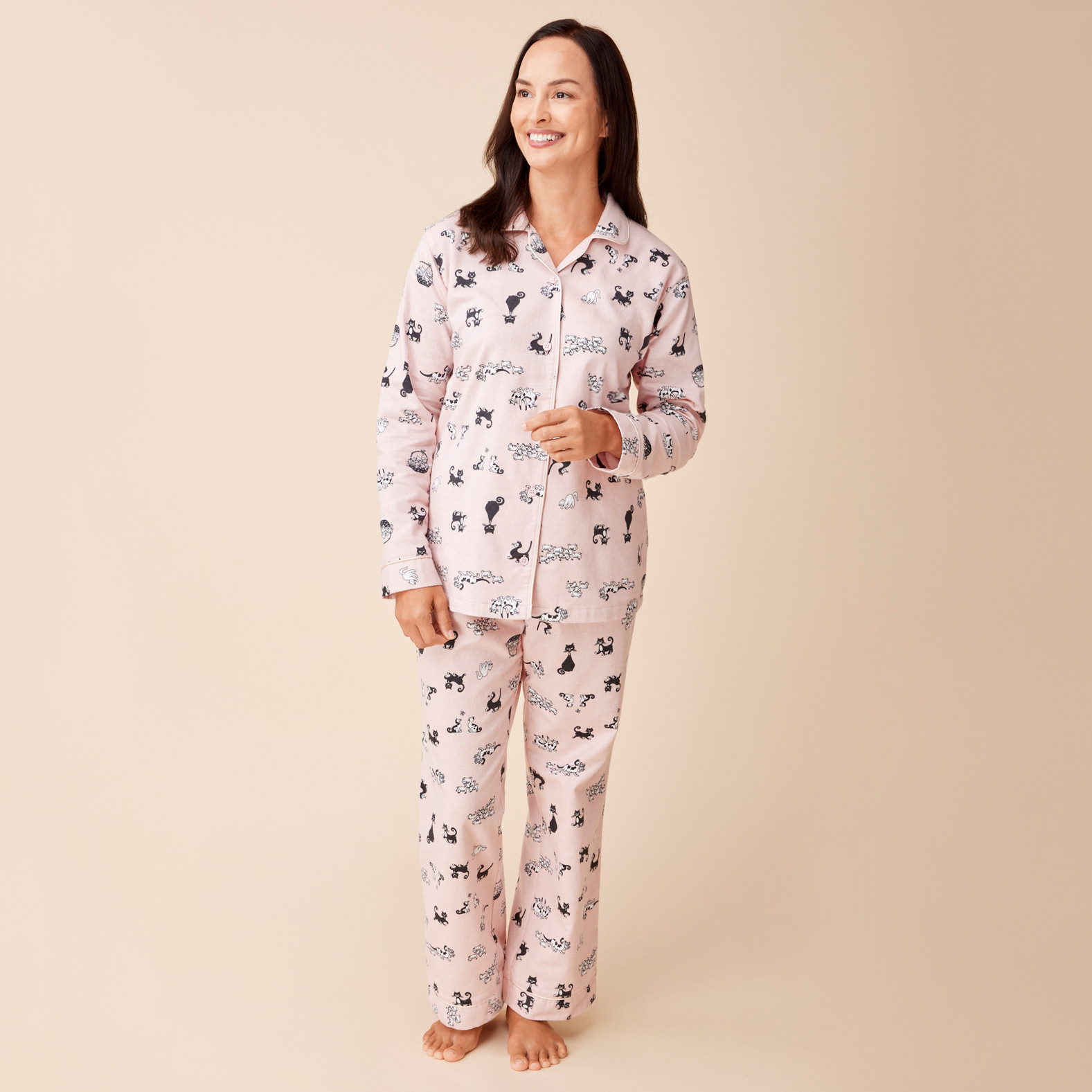 Flannel Pyjama Set - Cat Print full body 3
