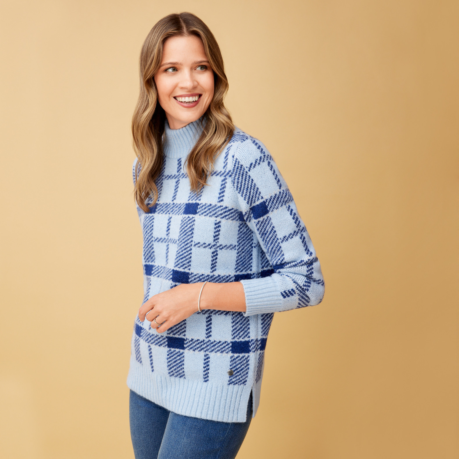 Mock Neck Knit Plaid Sweater side view 2