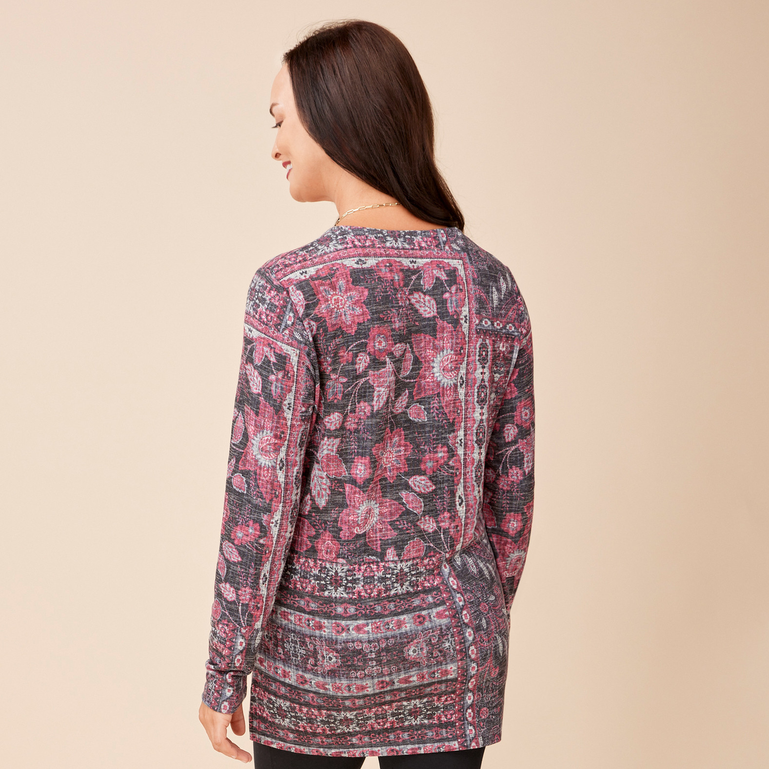 Patchwork Print Side Slit Top Back View
