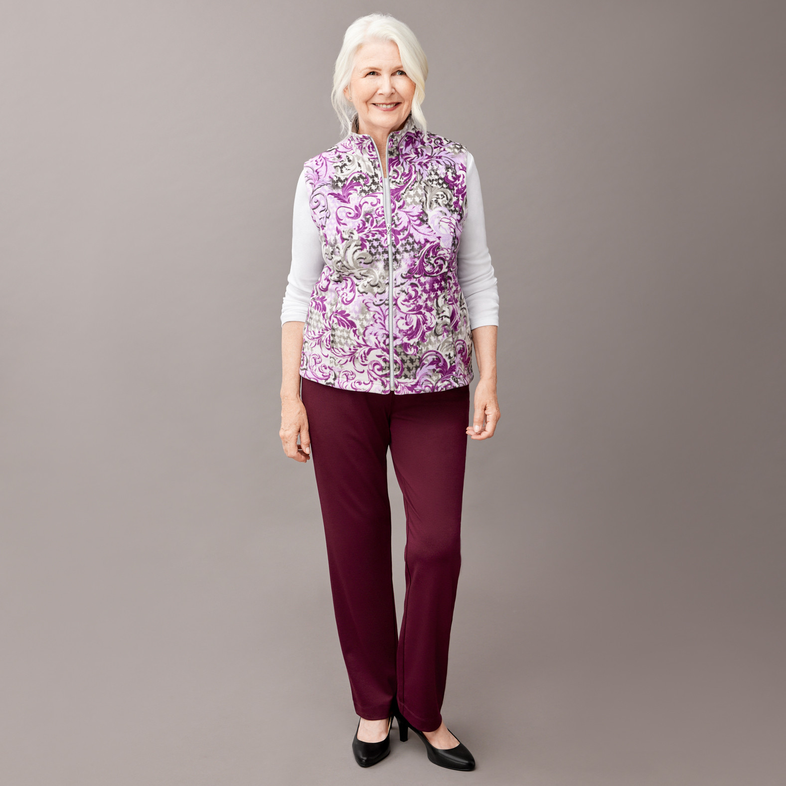 Petite - Stand Collar Fleece Vest Full Body
