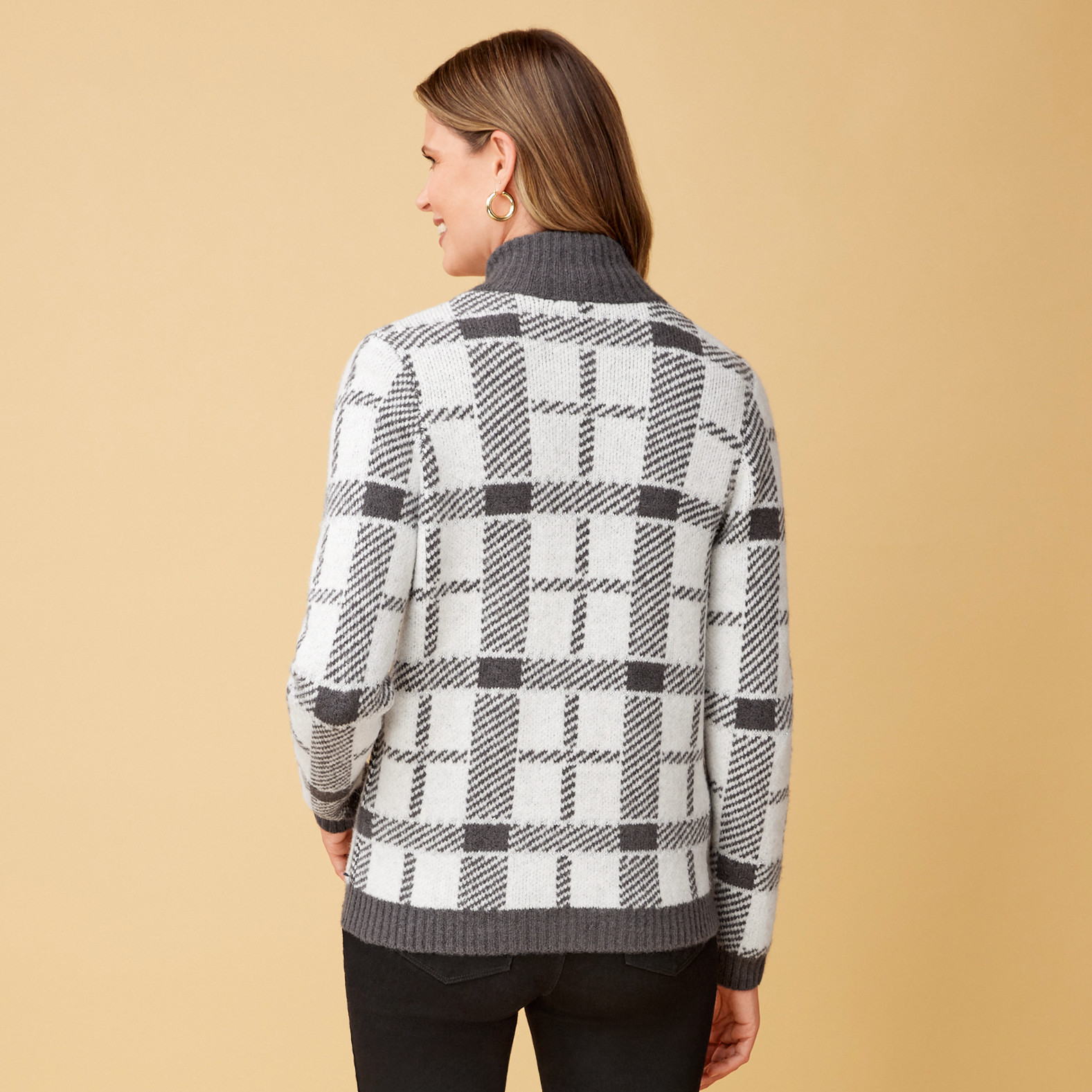 Plaid Zip Up Cardigan Back View