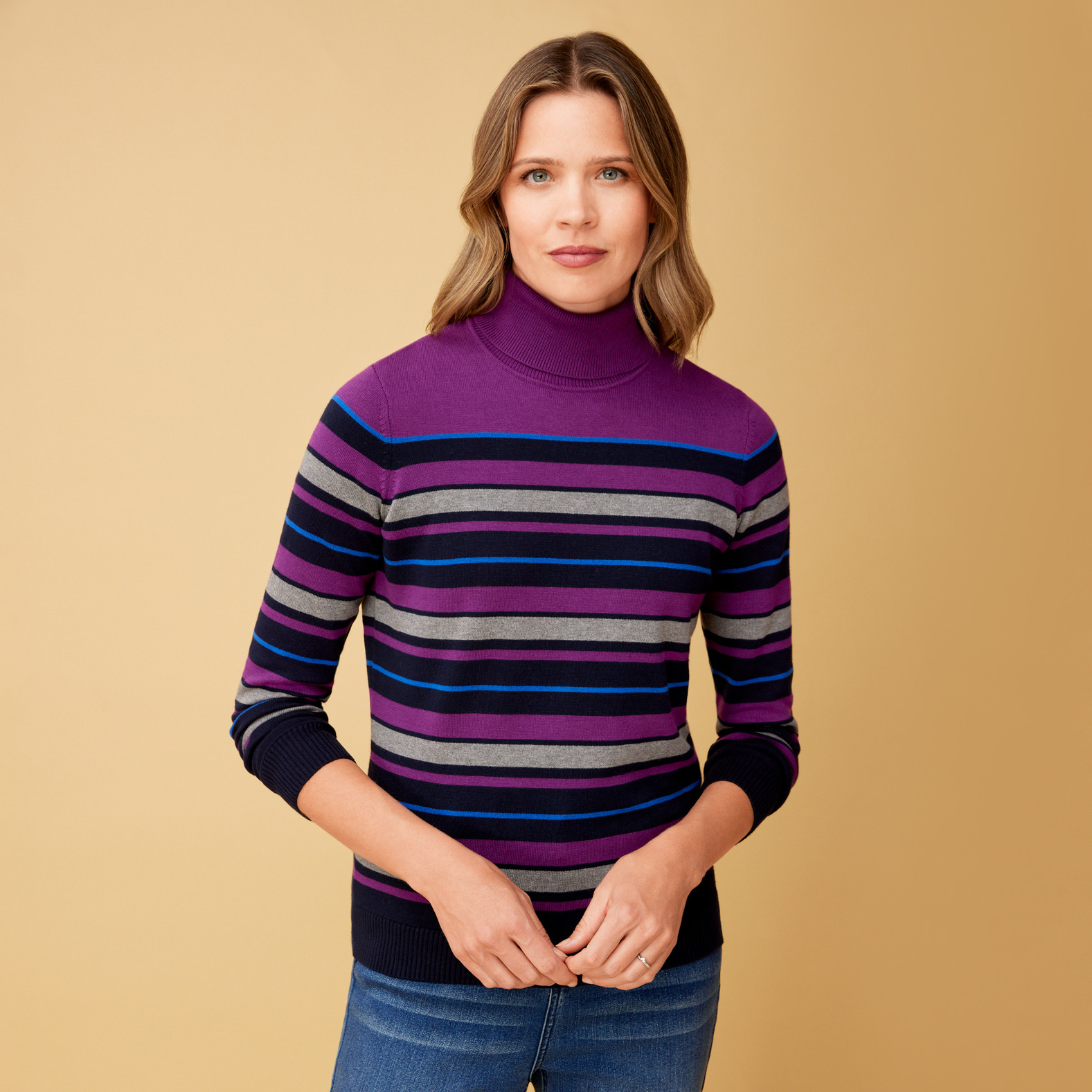 Turtleneck Striped Sweater Half Body