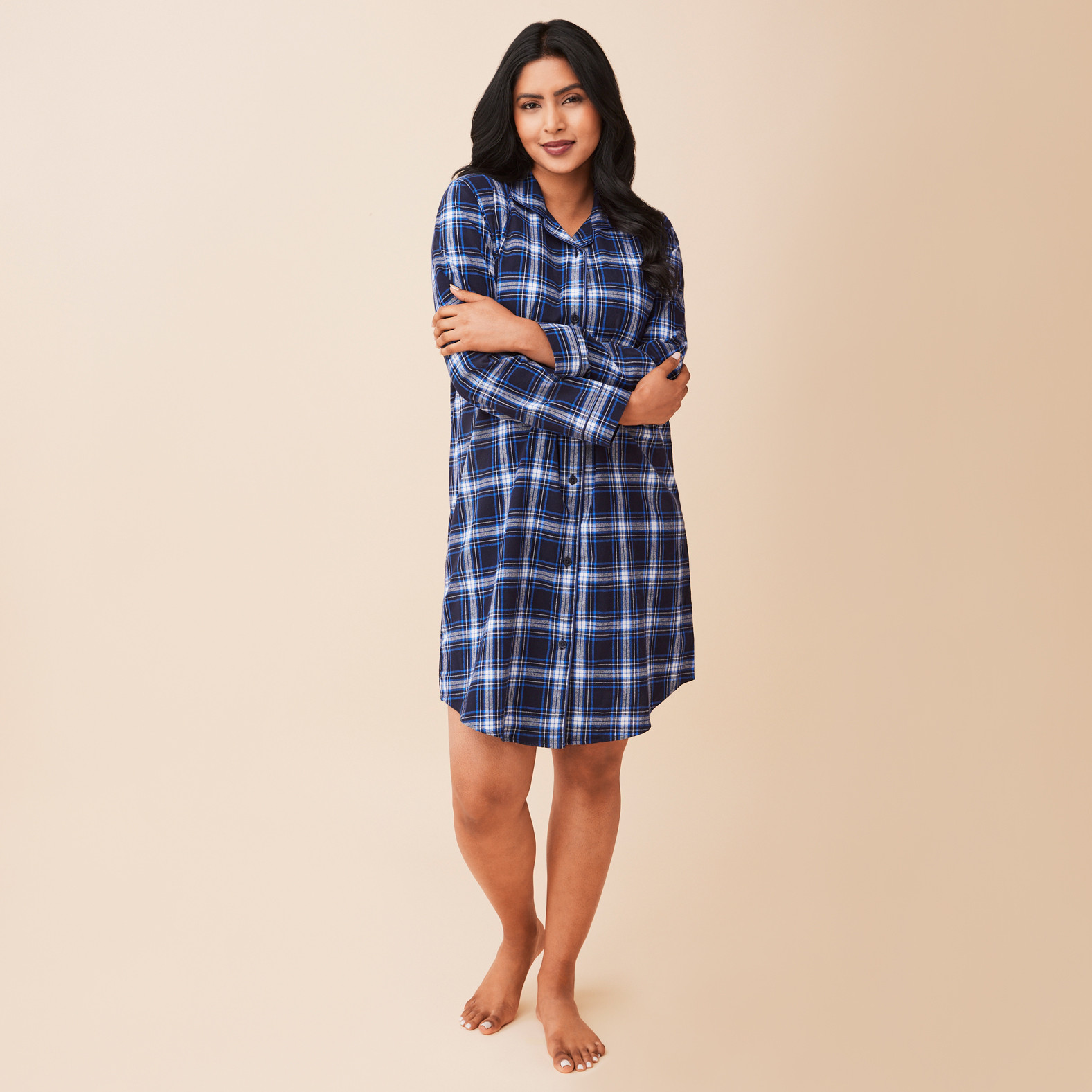 Holiday Plaid Flannel Nightshirt - Navy
