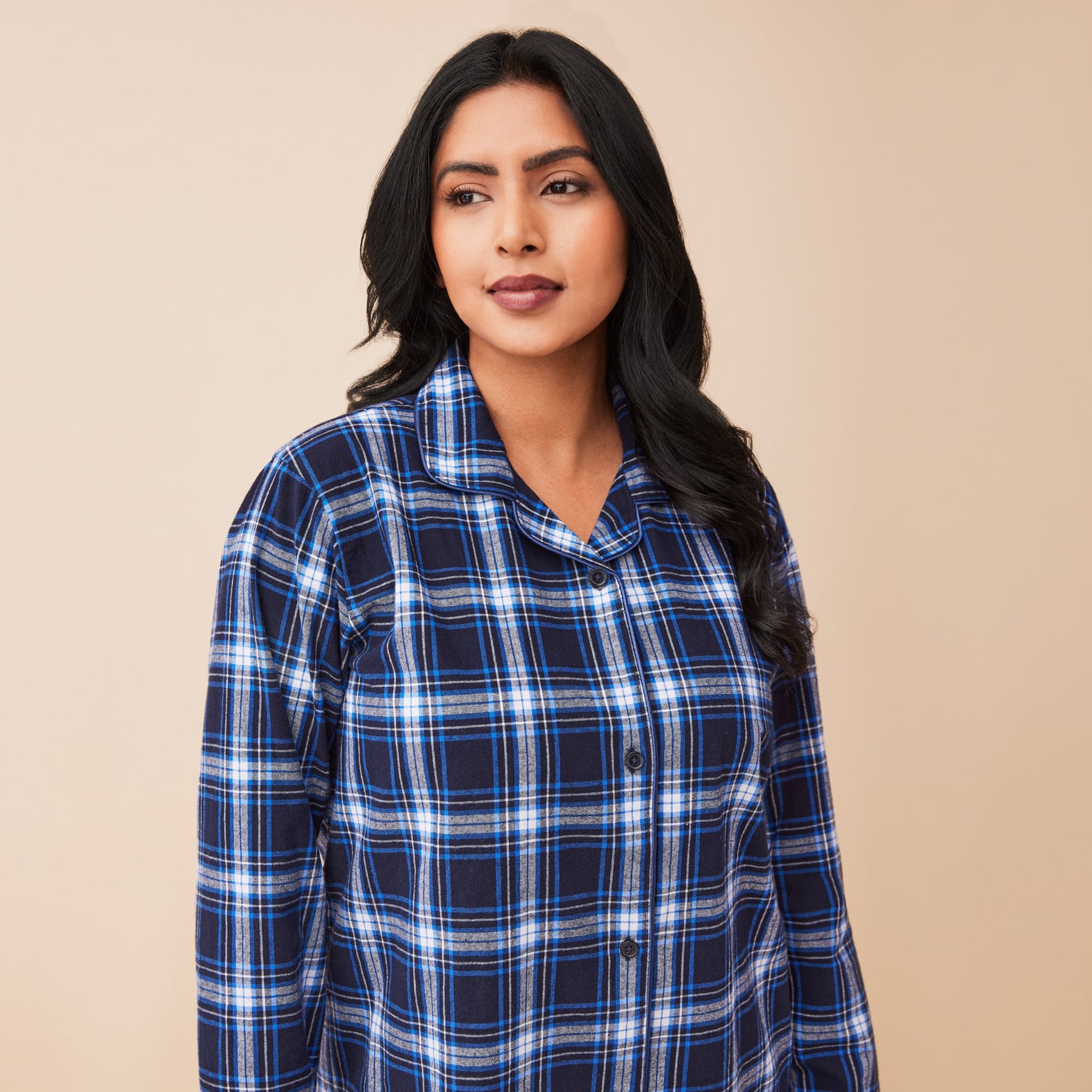 Holiday Plaid Flannel Nightshirt - Navy