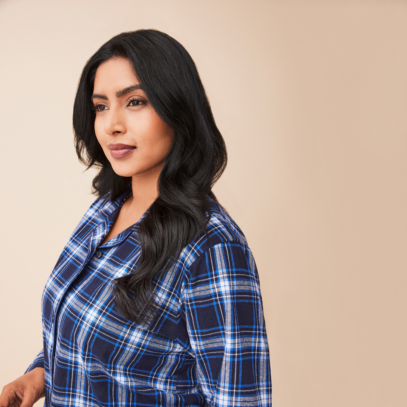 Holiday Plaid Flannel Nightshirt - Navy Close Up