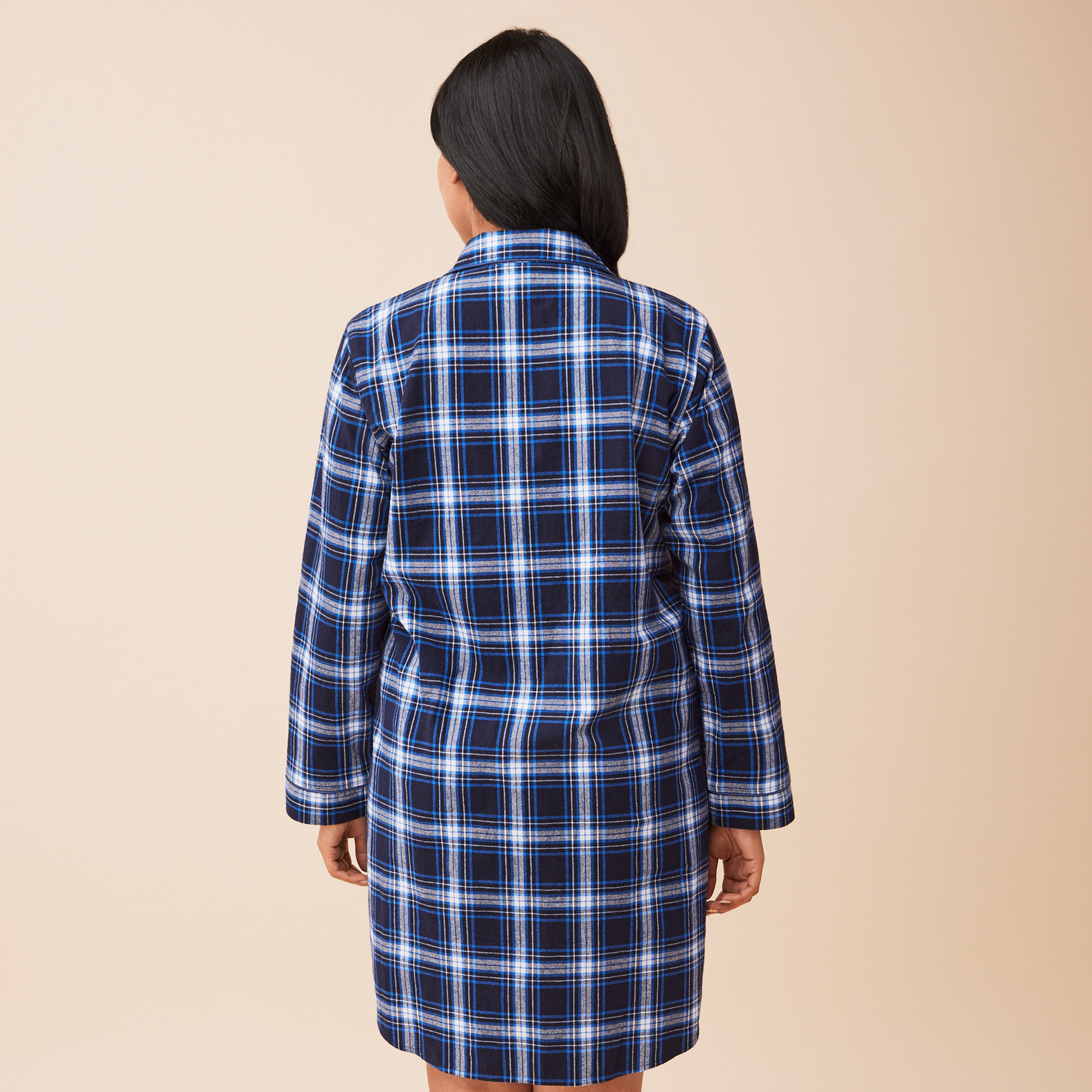 Holiday Plaid Flannel Nightshirt - Navy Back View