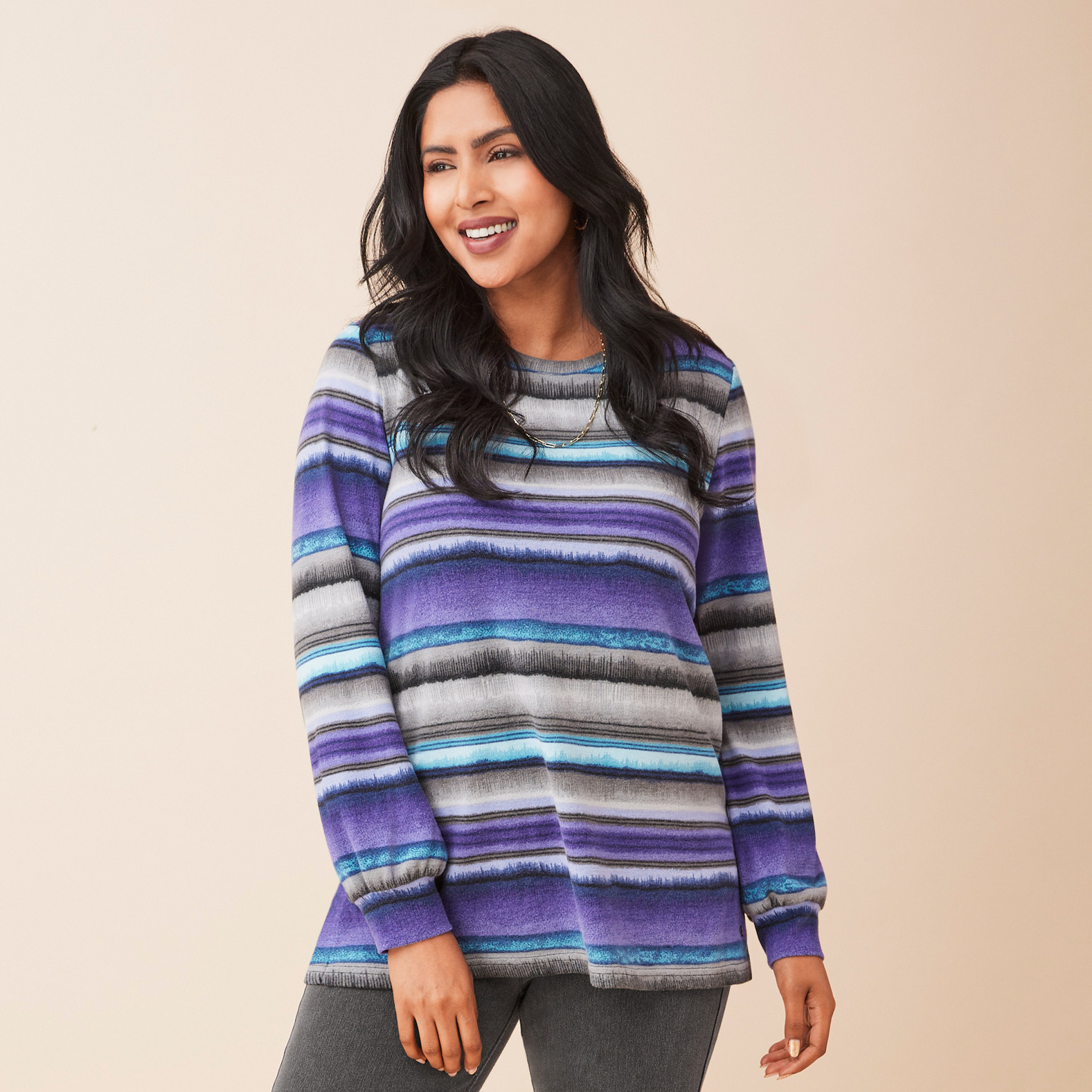Balloon Sleeve Striped Top