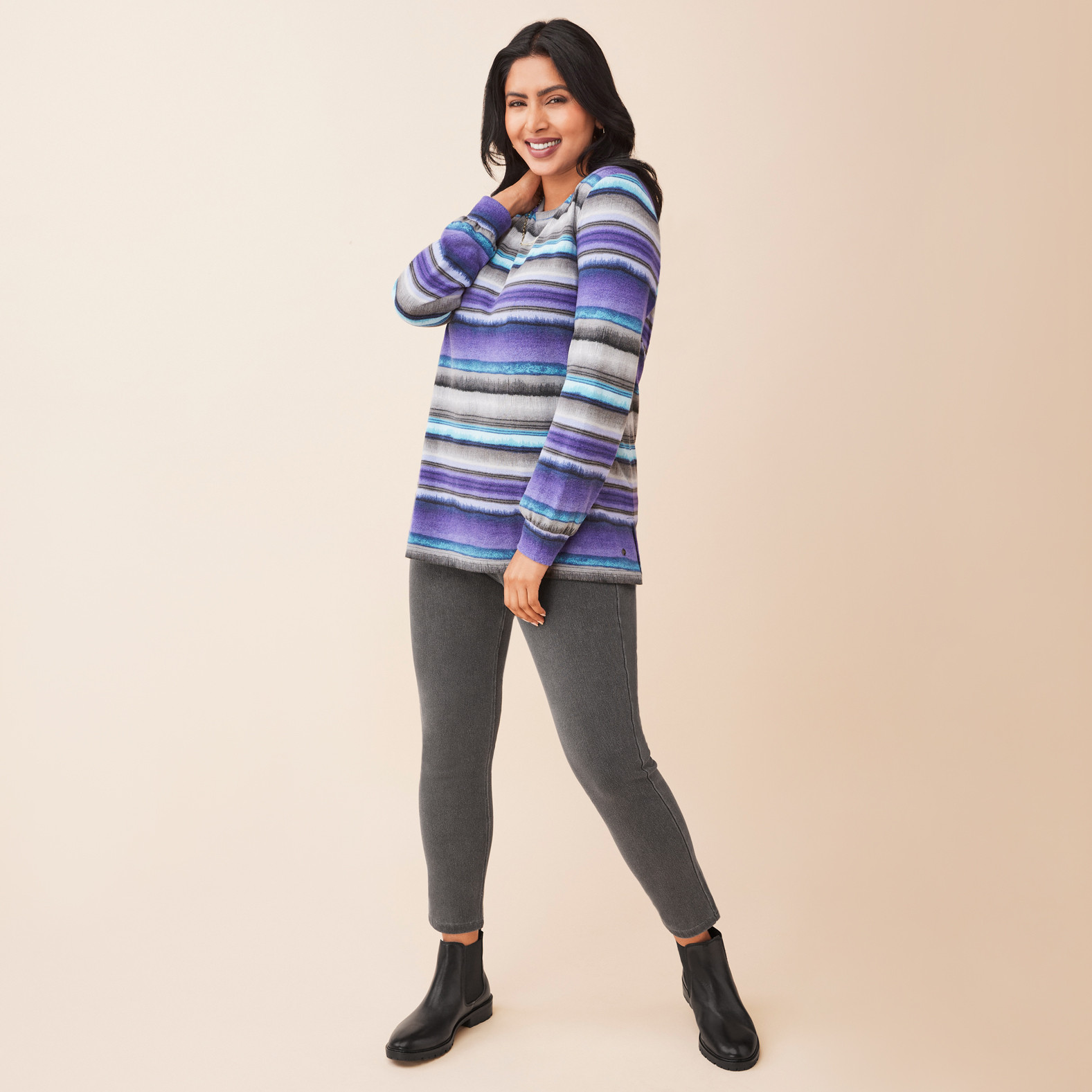 Balloon Sleeve Striped Top Full Body