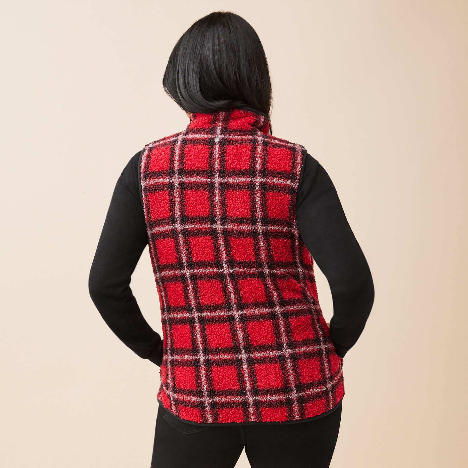 Buffalo Check Teddy Vest Back View