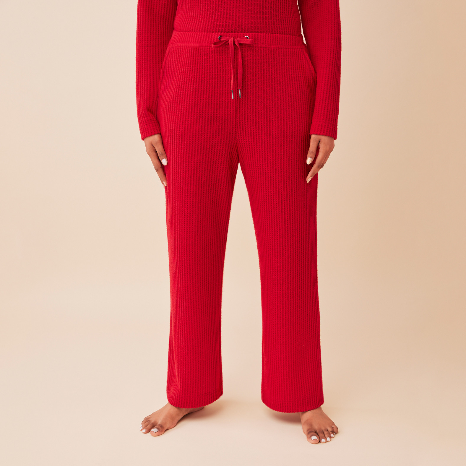 Cozy Waffle Knit Lounge Pant Full body Simply Red