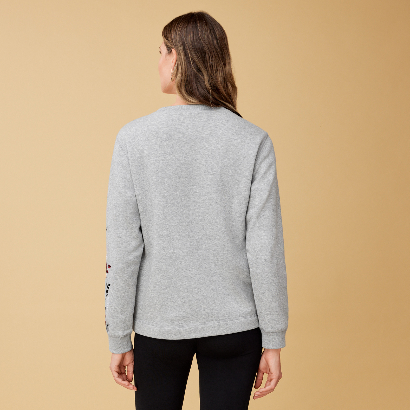 Embroidered Crew Neck Fleece Sweatshirt Back View